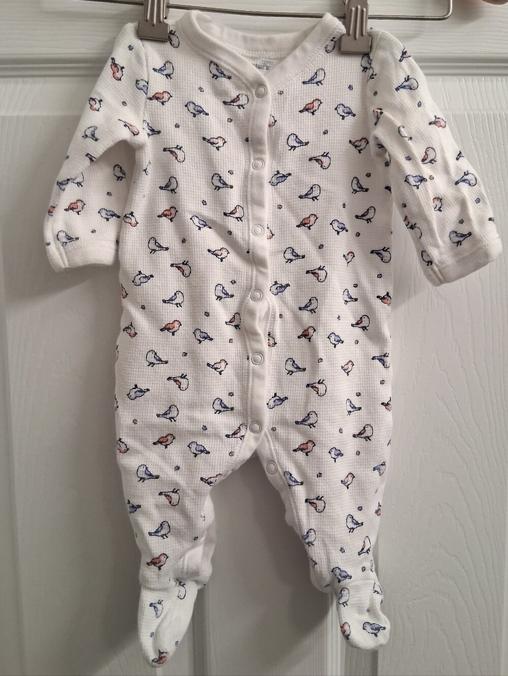 Carters 3 Months Footies Bird Print Waffle Knit